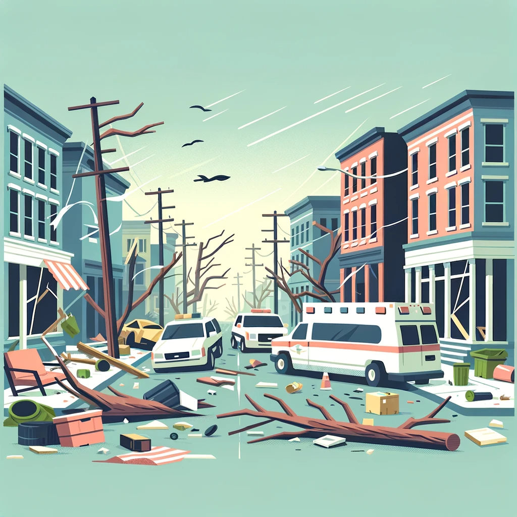 illustration of a street scene following a hurricane