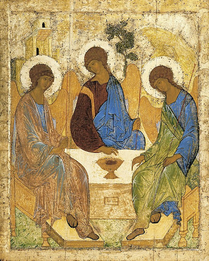 La mesa de Rublev, una imagen de los tres "ángeles" que se encontraron con Abraham, aquí conceptualizados como la Trinidad en forma humana